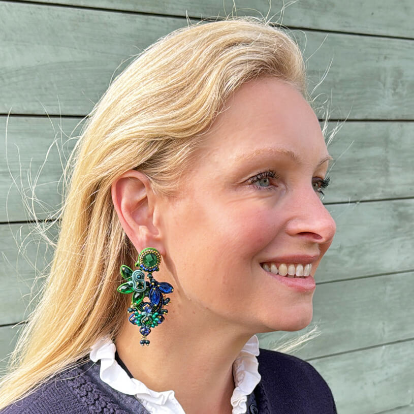 Große Soutache-Ohrringe in Grün und Dunkelblau