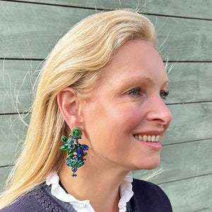 Große Soutache-Ohrringe in Grün und Dunkelblau