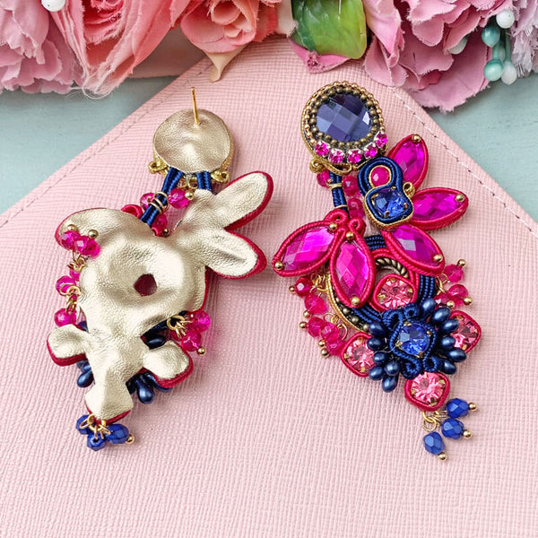 Große Soutache-Ohrringe in Pink und Dunkelbau