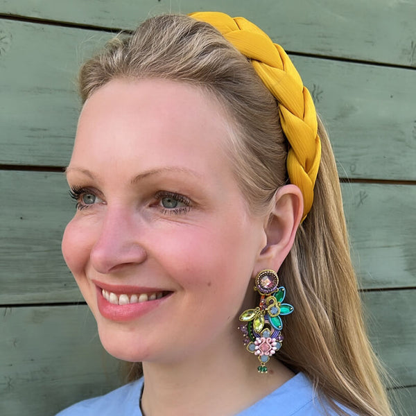 Große Soutache-Ohrringe in pastelligem Rosa, Flieder und Grün