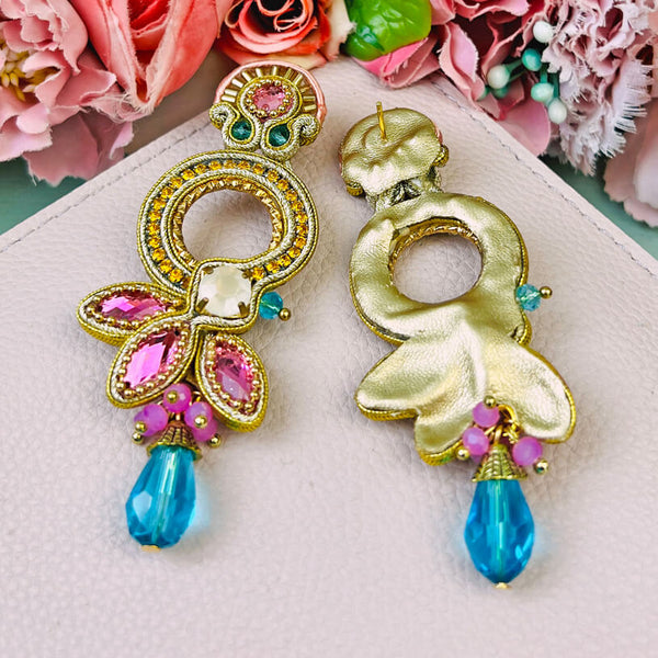 Opulente Soutache-Ohrringe in Blau, Pink, Gelb und Gold