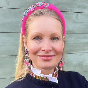 Opulente Soutache-Ohrringe in leuchtendem Pink, Türkis und Flieder