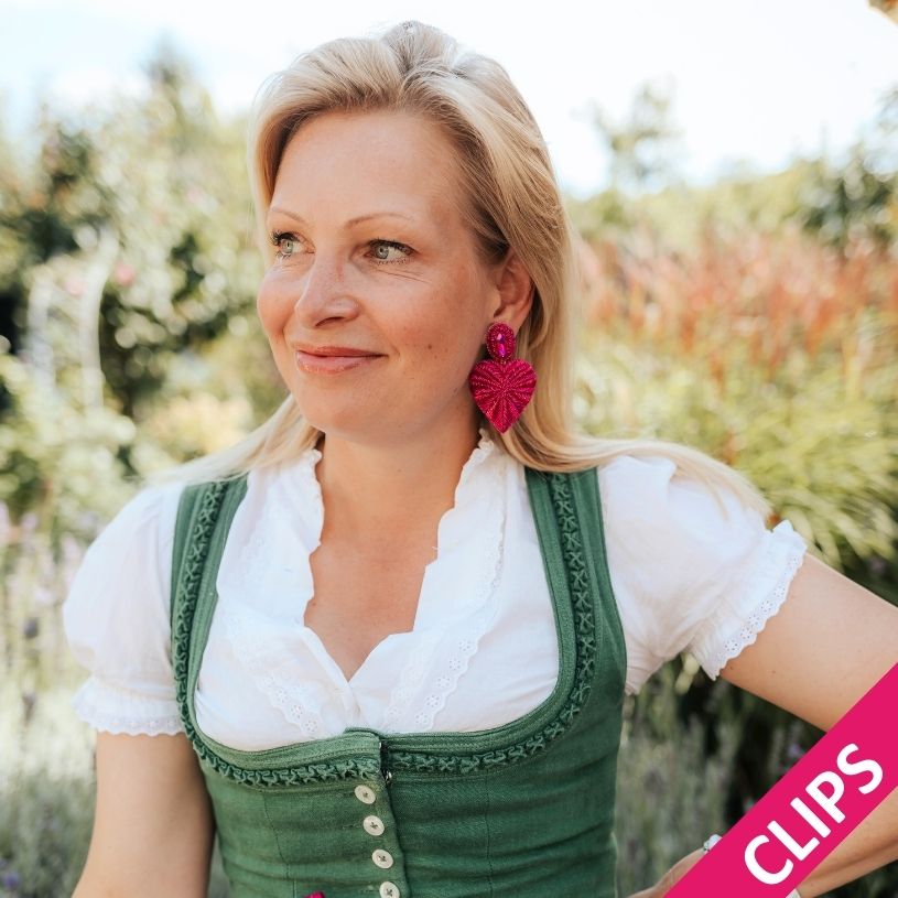 Funkelnde Soutacheohrclips als pinkes Herz