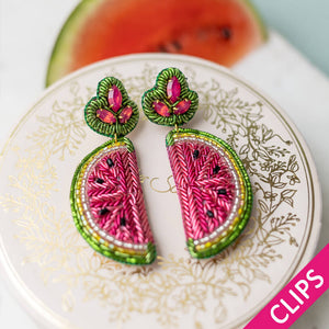 Auffällige Soutacheohrclips als Melone