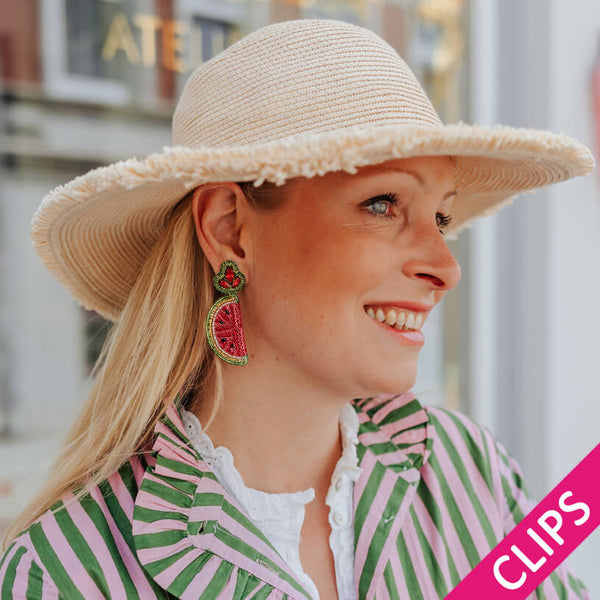 Auffällige Soutacheohrclips als Melone