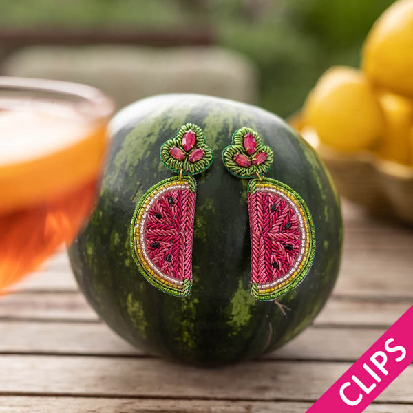 Auffällige Soutacheohrclips als Melone
