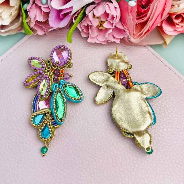 Federleichte Soutache-Ohrringe in pastelligem Rosa, Flieder und Grün