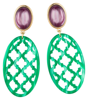 Vergoldete Ohrstecker in amethystfarbem mit wunderschönem schimmerndem dunkelgrünen Oval im Marrakesch-Stil
