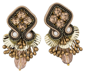 Funkelnde Soutache-Ohrringe in Gold, Beige und Braun
