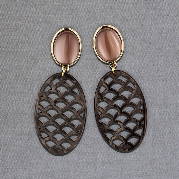 Beige ClipOhrringe mit schokobraunem Oval im Marrakesch-Stil von AmuseToi