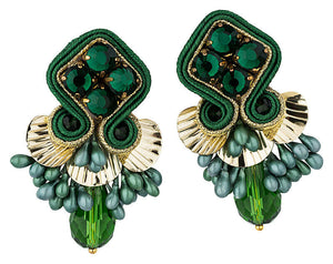 Funkelnde Soutache-Ohrringe in Grün und Gold