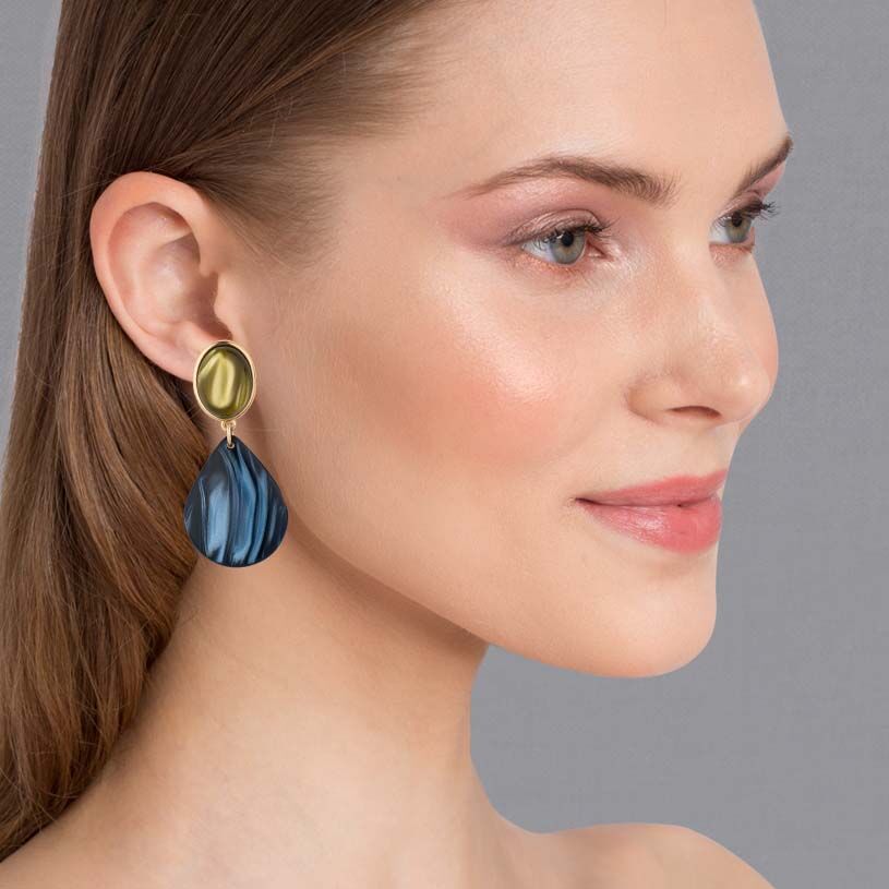 Senfgelbe Ohrstecker mit blauen Tropfen  von AmuseToi