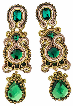 Funkelnde Soutache-Ohrringe in Grün und Gold