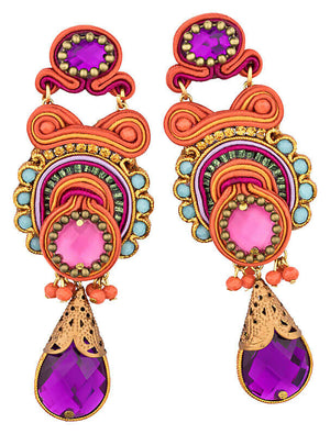 Farbenfrohe Statement-Ohrringe in Orange, Türkis und Violett