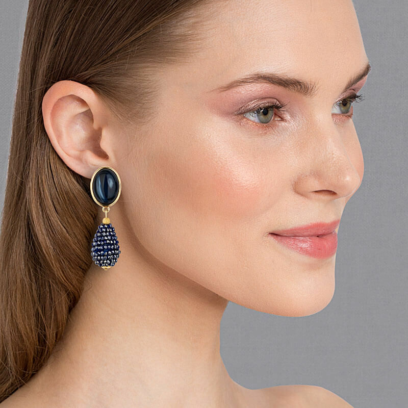 Blaue Ohrclips mit glitzerndem Tropfen von AmuseToi