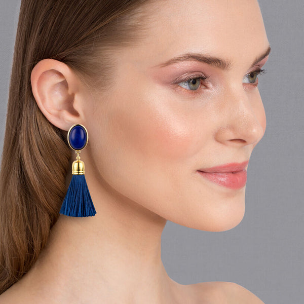 Quasten Ohrringe als Ohrclips in Dunkelblau mit marineblauer Quaste von AmuseToi