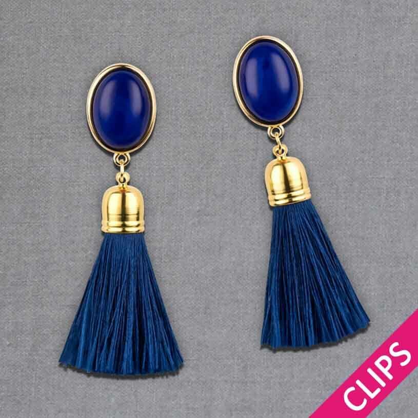 Quasten Ohrringe als Ohrclips in Dunkelblau mit marineblauer Quaste von AmuseToi