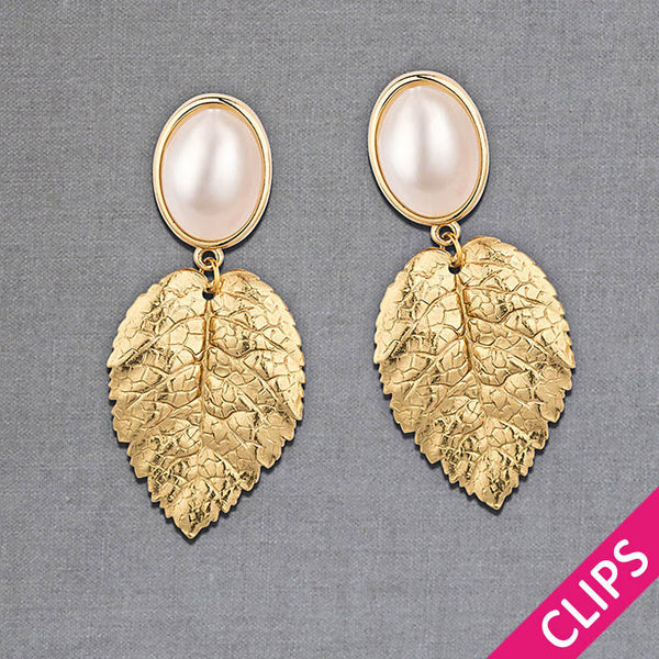 Ohrclips in Permutt mit großem goldenem Blatt von AmuseToi