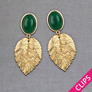 Ohrclips in Dunkelgrün mit goldenen Blatt von AmuseToi