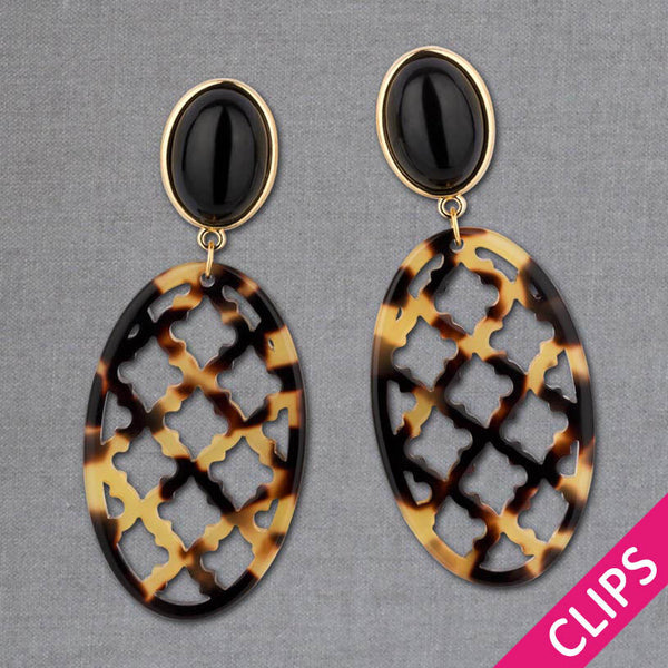 Ohrclips in Schwarz mit Oval in Schildpatt im Marrakesch Stil von AmuseToi