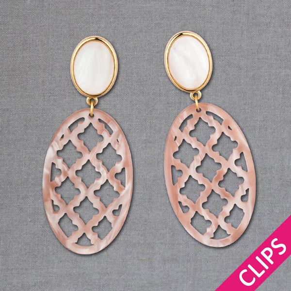 Ohrclips in Perlmutt mit nudefarbenem Oval im Marrakesch-Stil von AmuseToi