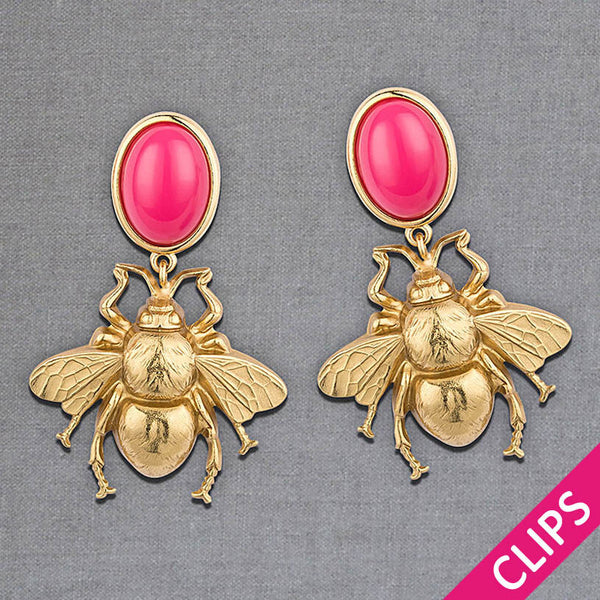Ohrclips in Pink mit vergoldeter Hummel von AmuseToi