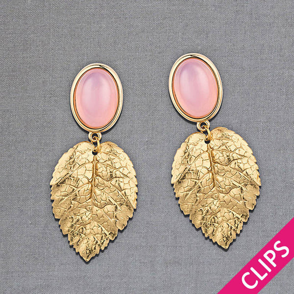 Ohrclips in Rosa mit goldenem Blatt von AmuseToi