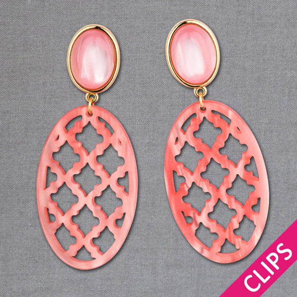 Ohrclips in Hellrosa mit perlmutt schimmerndem Oval im Marrakesch-Stil von AmuseToi