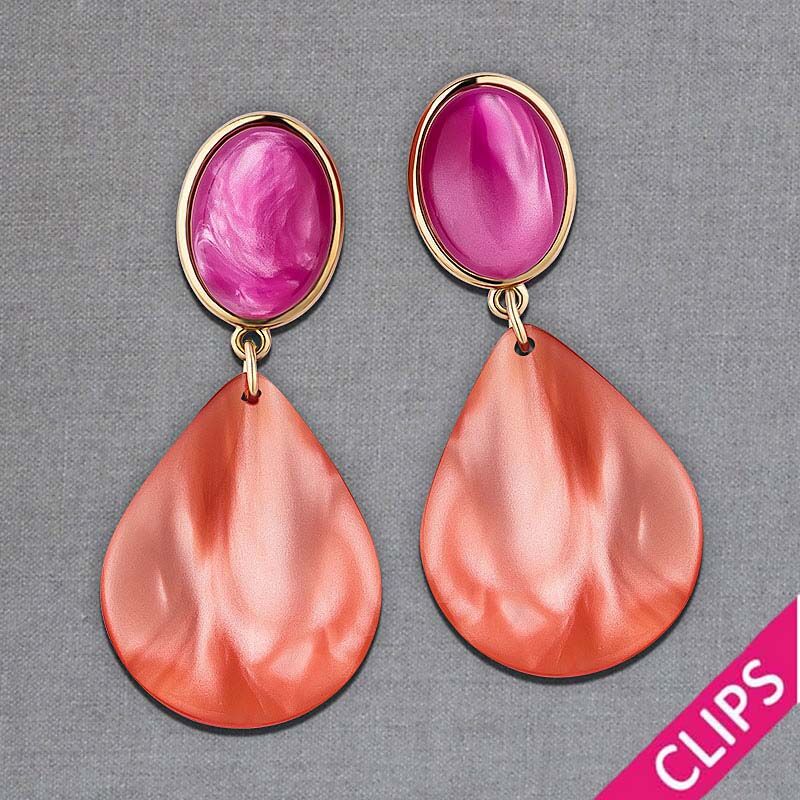Pinke Ohrclips mit korallfarbenen Tropfen von AmuseToi