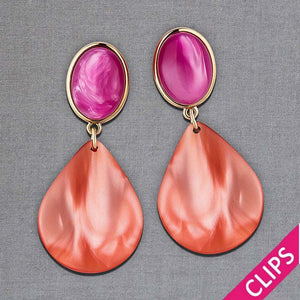 Pinke Ohrclips mit korallfarbenen Tropfen von AmuseToi
