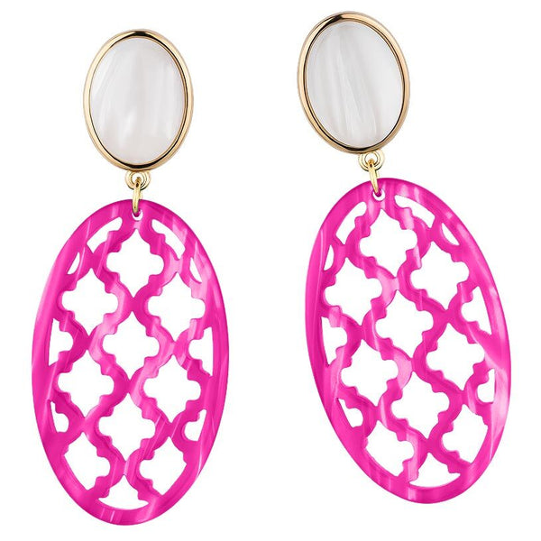 Vergoldete Ohrstecker in wunderschönem Perlmutt mit Oval in Pink im Marrakesch-Stil