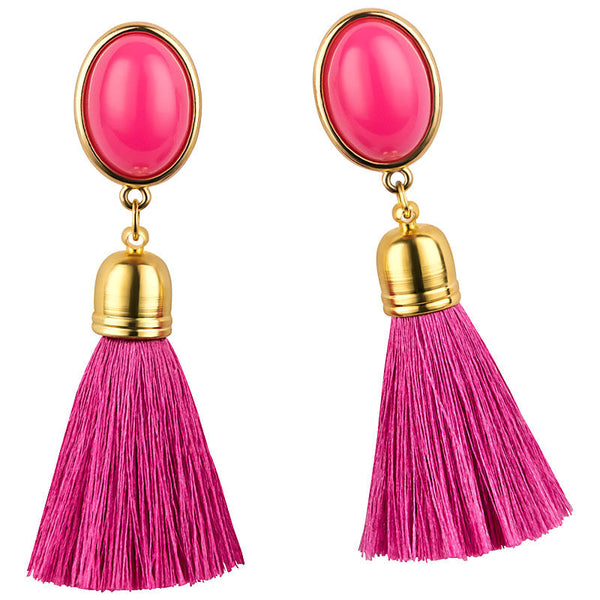 Quasten Ohrringe als Ohrstecker in Pink mit pinkfarbener Quaste von AmuseToi