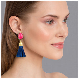 Quasten Ohrringe als Ohrclips in Pink mit marineblauer Quaste von AmuseToi