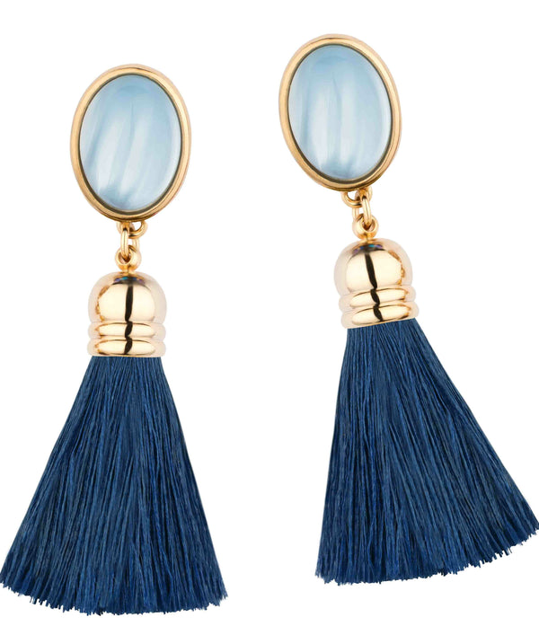Schimmernde hellblaue Ohrstecker mit marineblauen Quasten