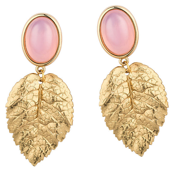 Ohrclips in Rosa mit goldenem Blatt von AmuseToi
