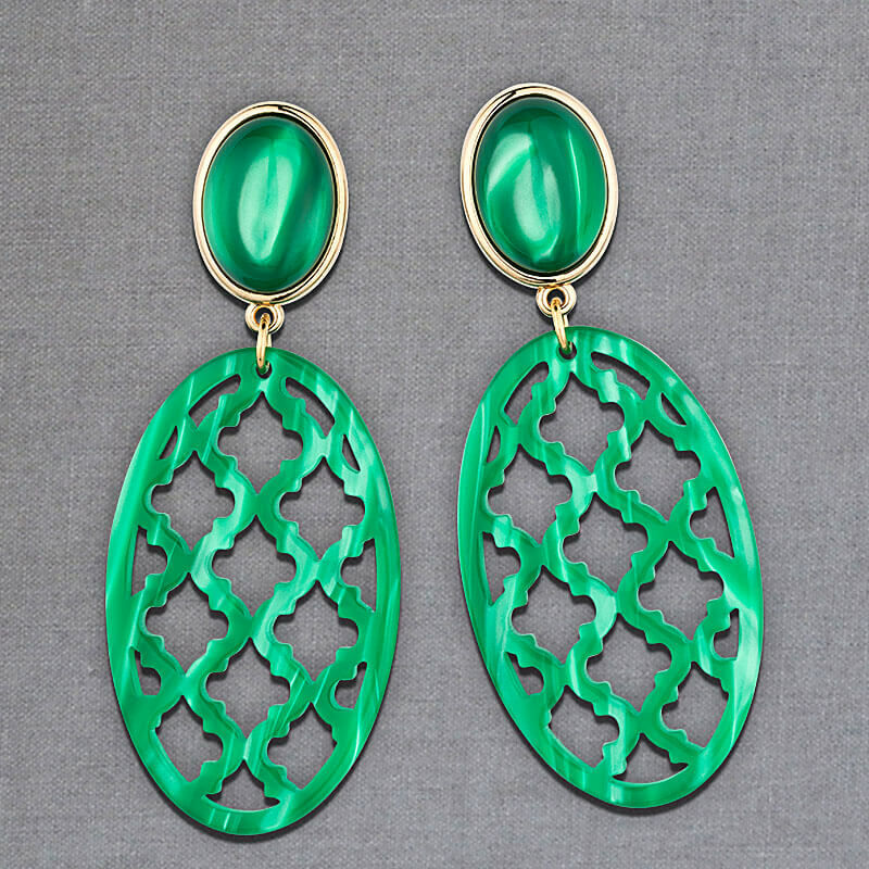 Vergoldete Ohrstecker in schimmerndem Dunkelgrün mit schönem Oval im Marrakesch-Stil von AmuseToi