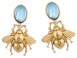 Hellblauer Ohrstecker mit goldener Hummel von AmuseToi