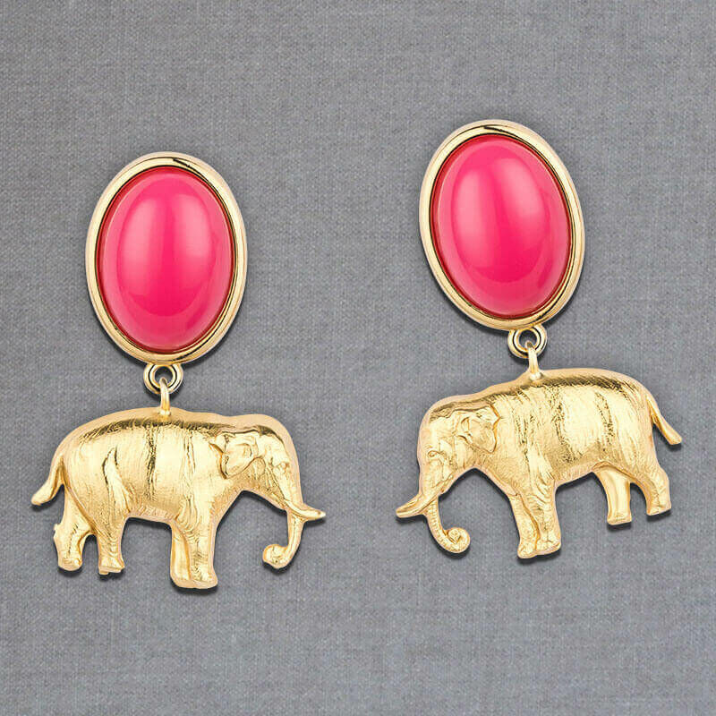 Ohrstecker in Pink mit vergoldetem Elefant von AmuseToi