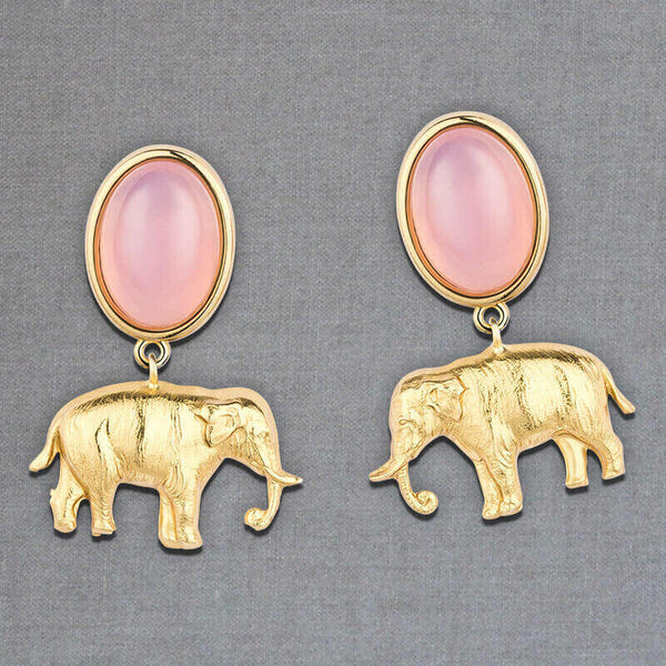 Ohrstecker in Rosa mit vergoldetem Elefant von AmuseToi
