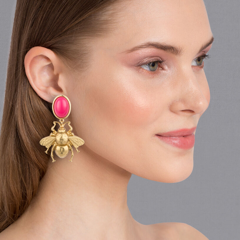 Ohrclips in Pink mit vergoldeter Hummel von AmuseToi