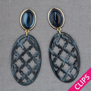 Vergoldete Ohrclips in schimmerndem Dunkelblau mit schönem Oval im Marrakesch-Stil von AmuseToi