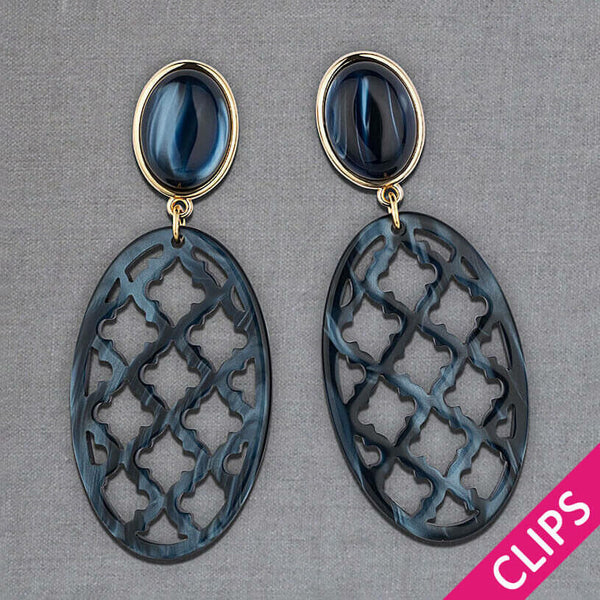 Vergoldete Ohrclips in schimmerndem Dunkelblau mit schönem Oval im Marrakesch-Stil von AmuseToi