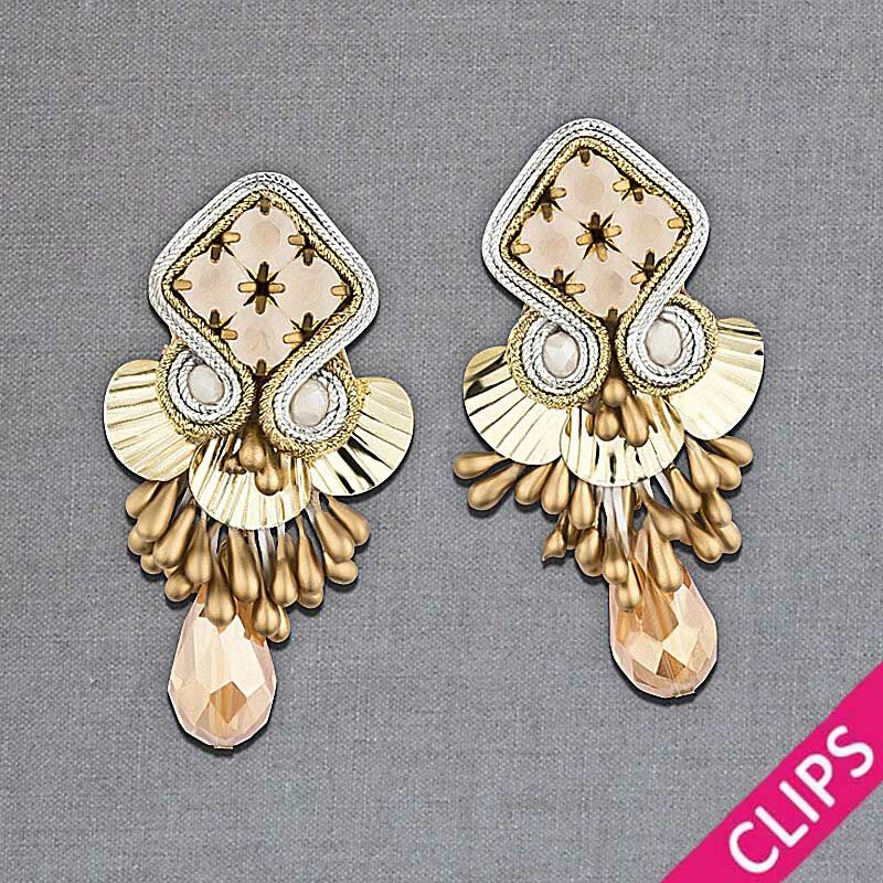 Gold und Silber glänzende Statement-Ohrringe mit Glitzer-Tropfen als Ohrclips