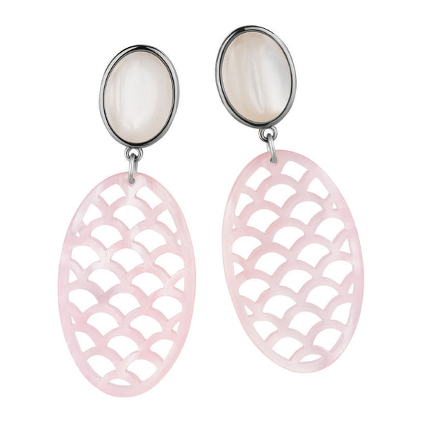 Silberfarbene perlmuttfarbene Ohrstecker mit Oval in Rosa von AmuseToi