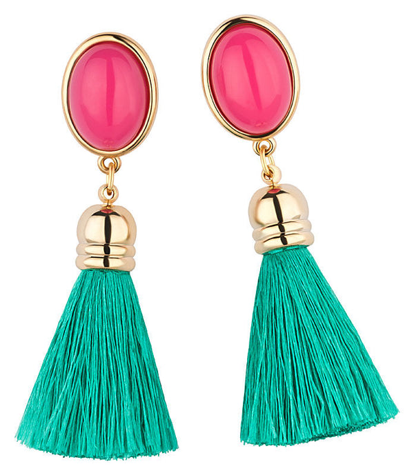 Quasten Ohrringe als Ohrstecker in Pink mit petrolblauer Quaste von AmuseToi