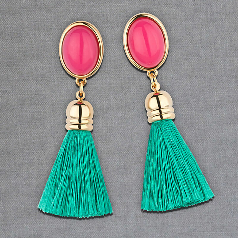 Quasten Ohrringe als Ohrstecker in Pink mit petrolblauer Quaste von AmuseToi