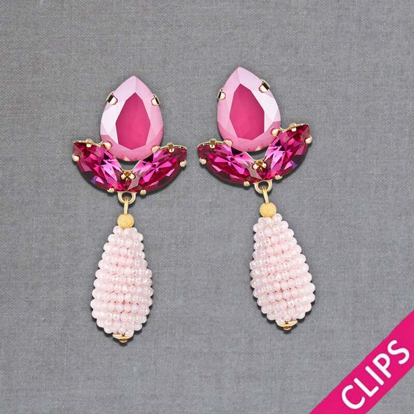 Funkelnde Ohrclips in Pink mit rosafarbenen Glitzertropfen von AmuseToi