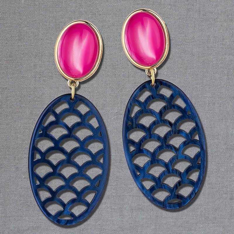 Pinke Ohrstecker mit Oval in Dunkelblau von AmuseToi