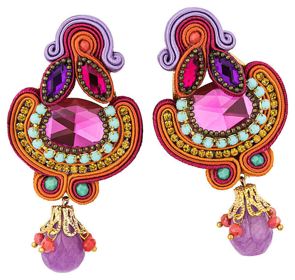 Farbenfrohe Statement-Ohrringe in Orange, Flieder und Pink