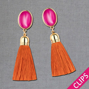 Vergoldete Ohrclips in Pink mit Quaste in Rostorange von AmuseToi